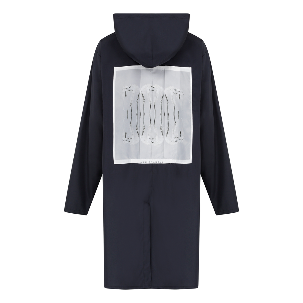 Printed Hooded Raincoat (Navy Blue)